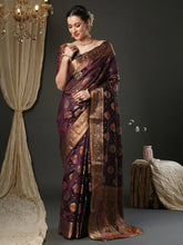 Purple Banarasi Organza Woven Saree - The Dori Store