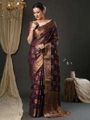 Purple Banarasi Organza Woven Saree - The Dori Store