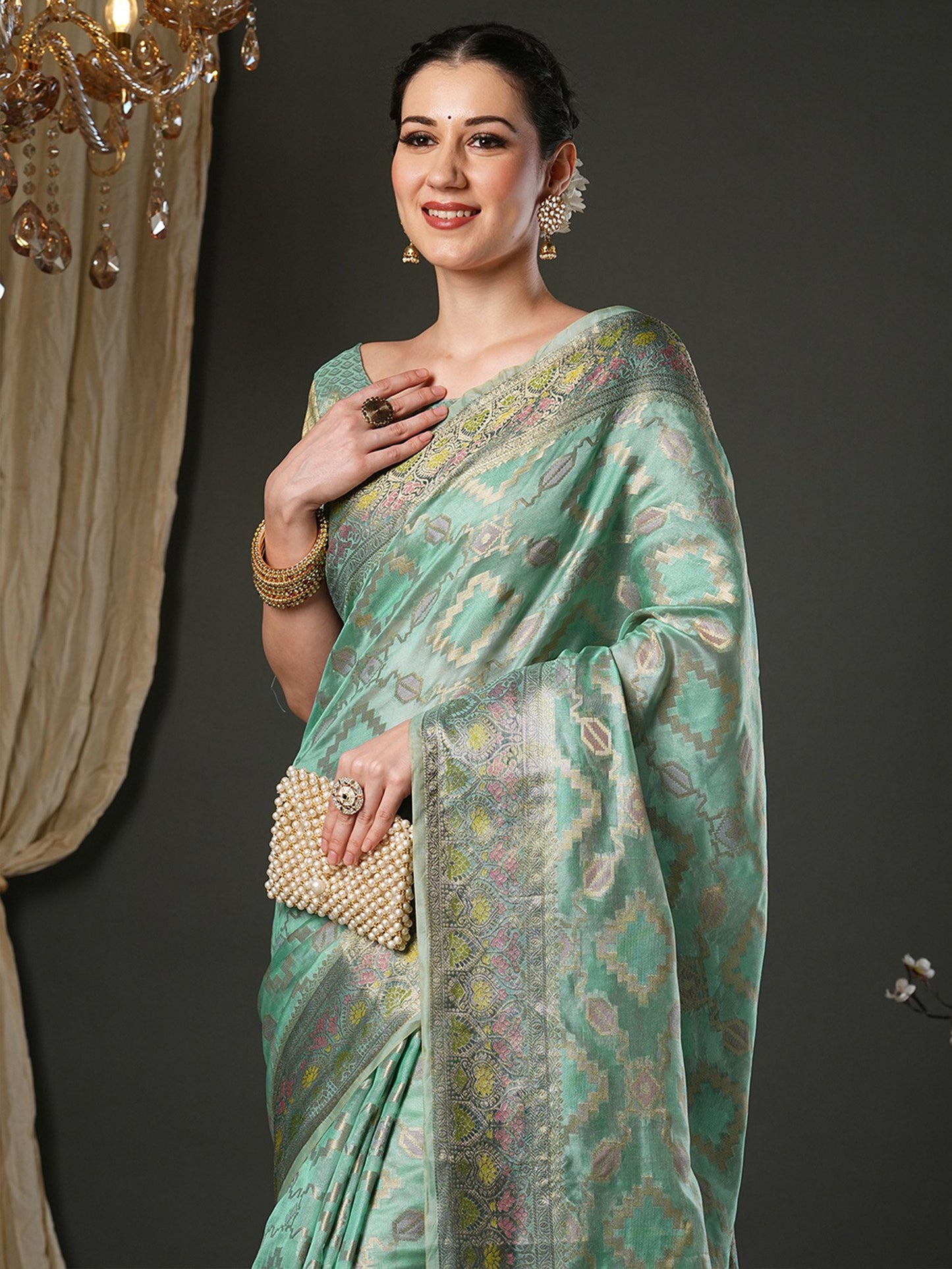 Light Banarasi Organza Woven Saree