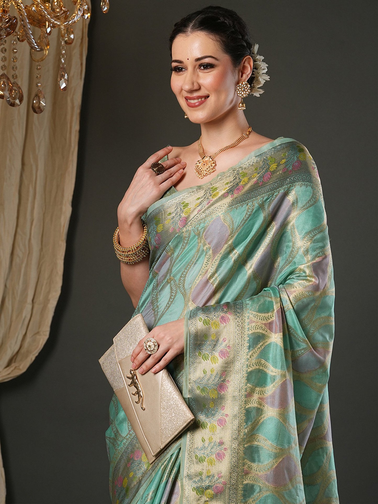 Light Banarasi Organza Woven Saree