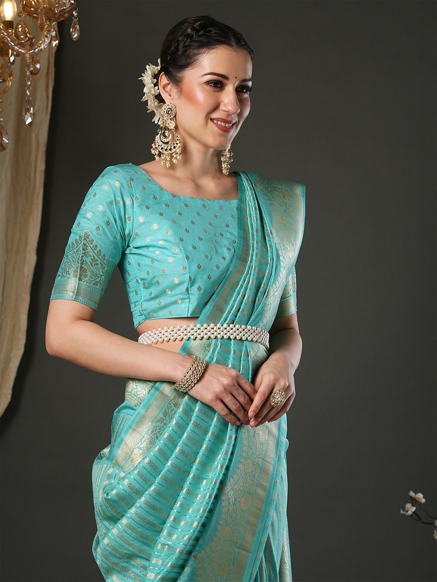 Light Kanjeevaram Viscose Woven Saree