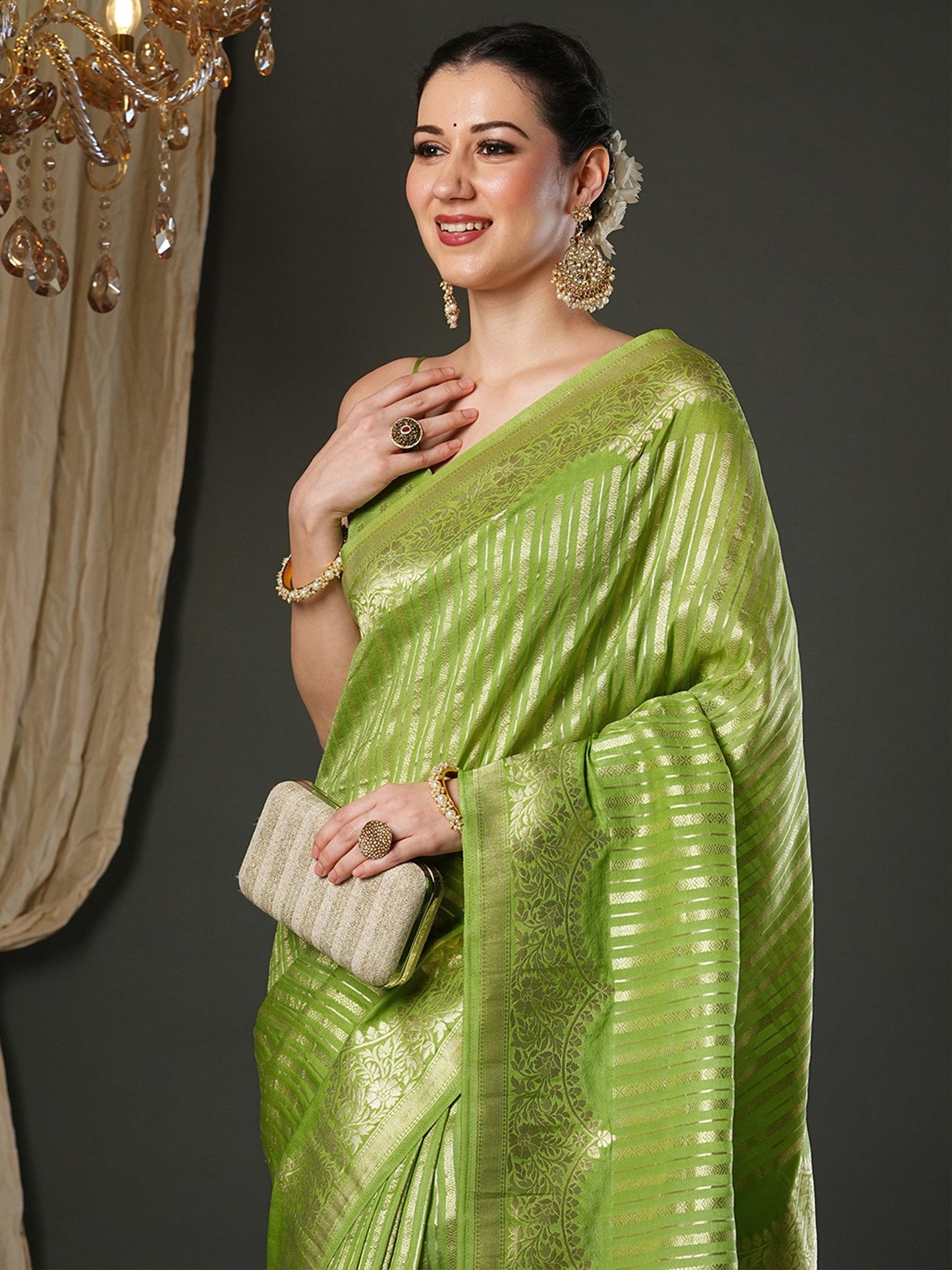 Light Kanjeevaram Viscose Woven Saree