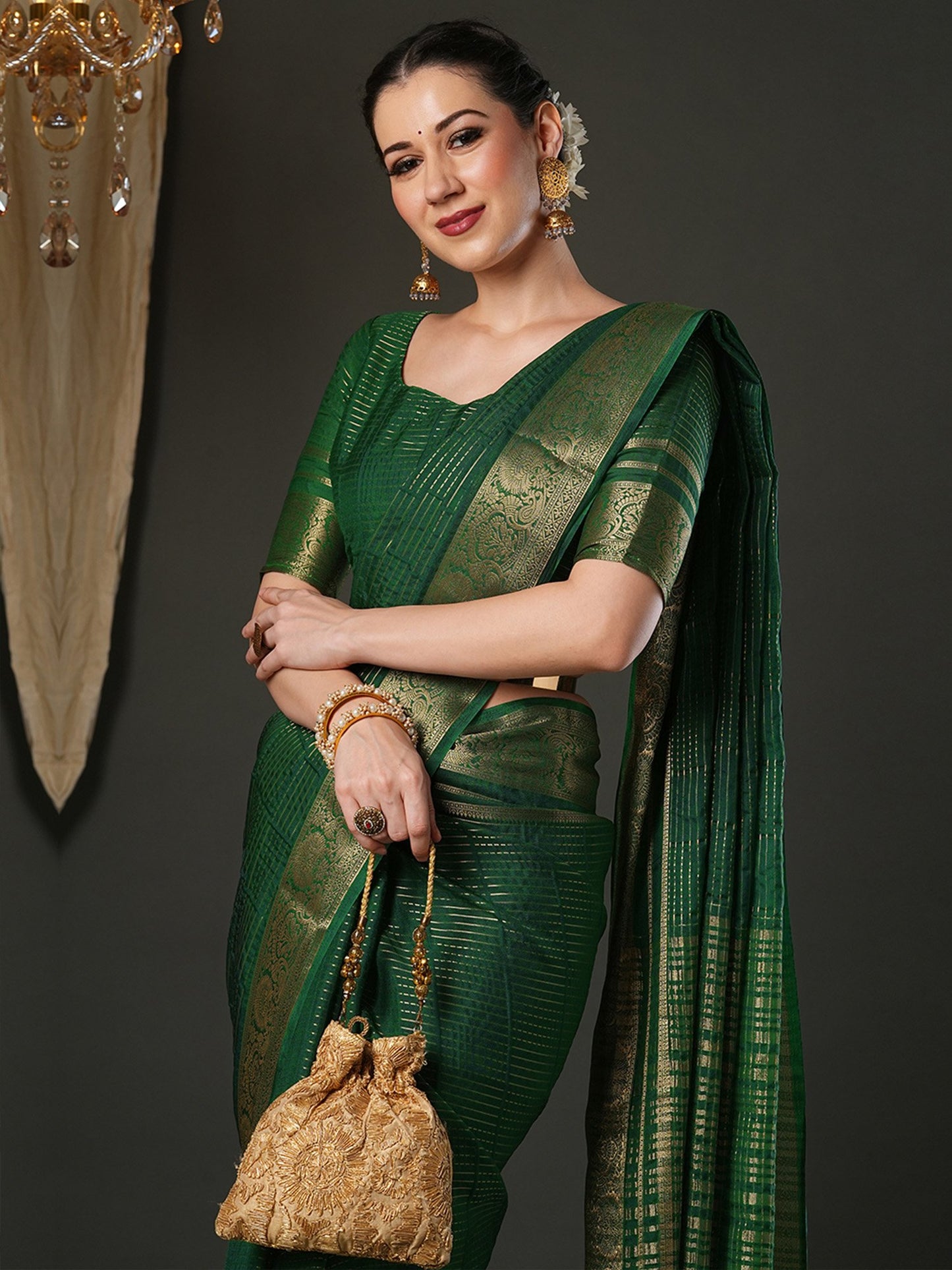 Green Banarasi Viscose Woven Saree