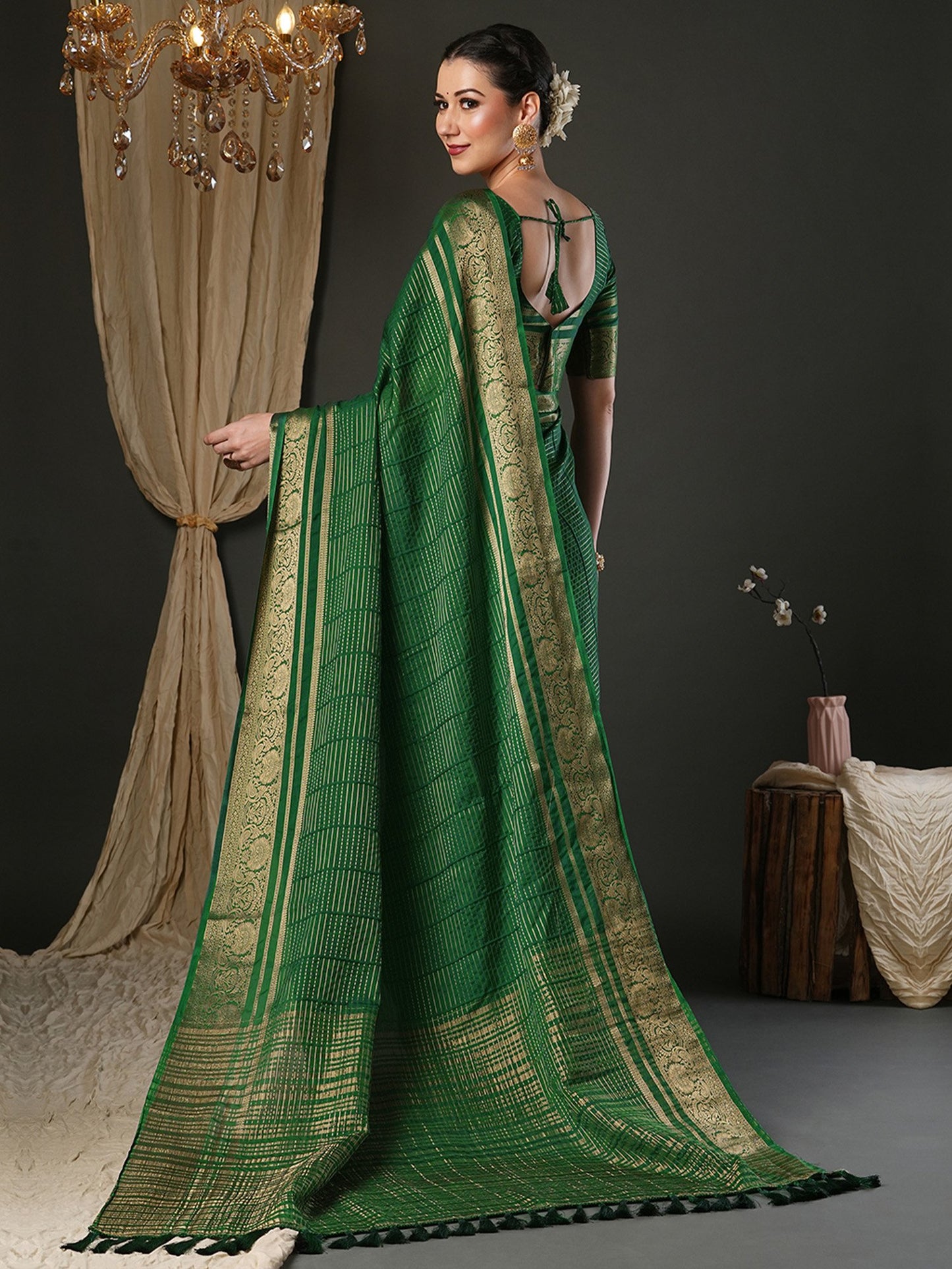 Green Banarasi Viscose Woven Saree