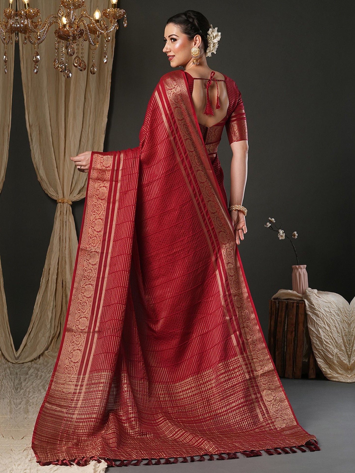 Maroon Banarasi Viscose Woven Saree