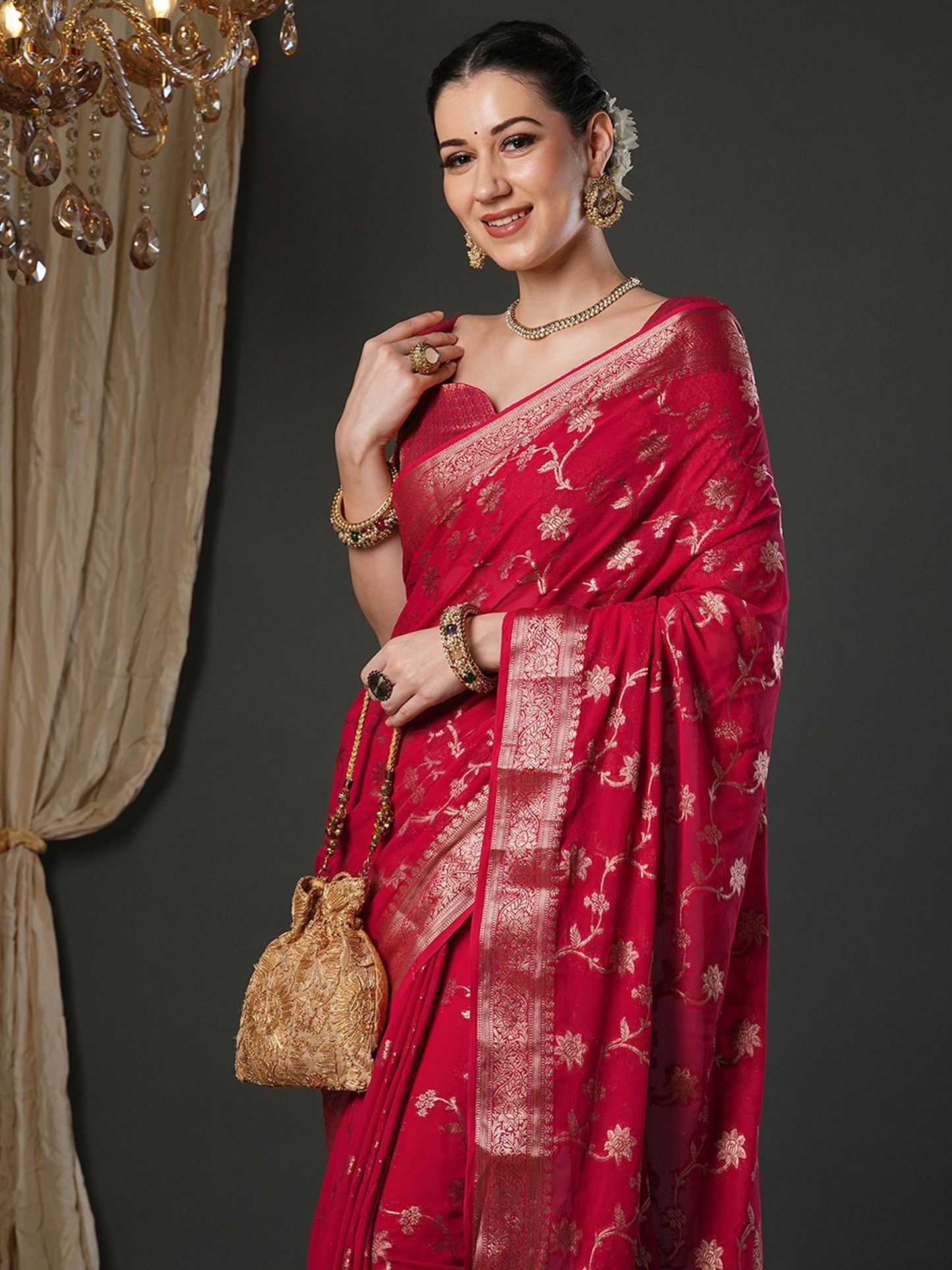 Pink Kanjeevaram Pure Georgette Woven Saree