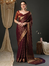 Burgundy Kanjeevaram Pure Georgette Woven Saree - The Dori Store