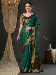 Teal Green Kanjeevaram Pure Georgette Festival Saree - The Dori Store