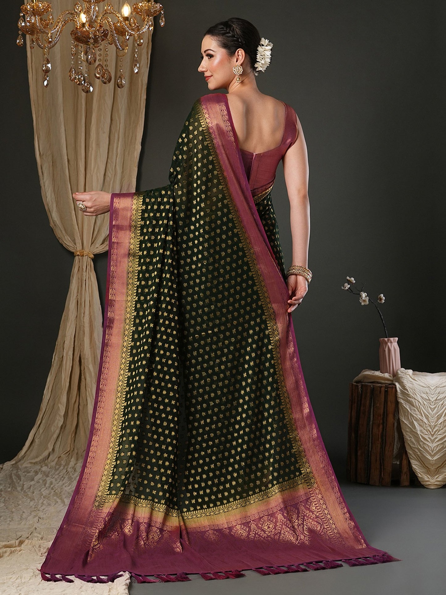 Green Kanjeevaram Pure Georgette Woven Saree