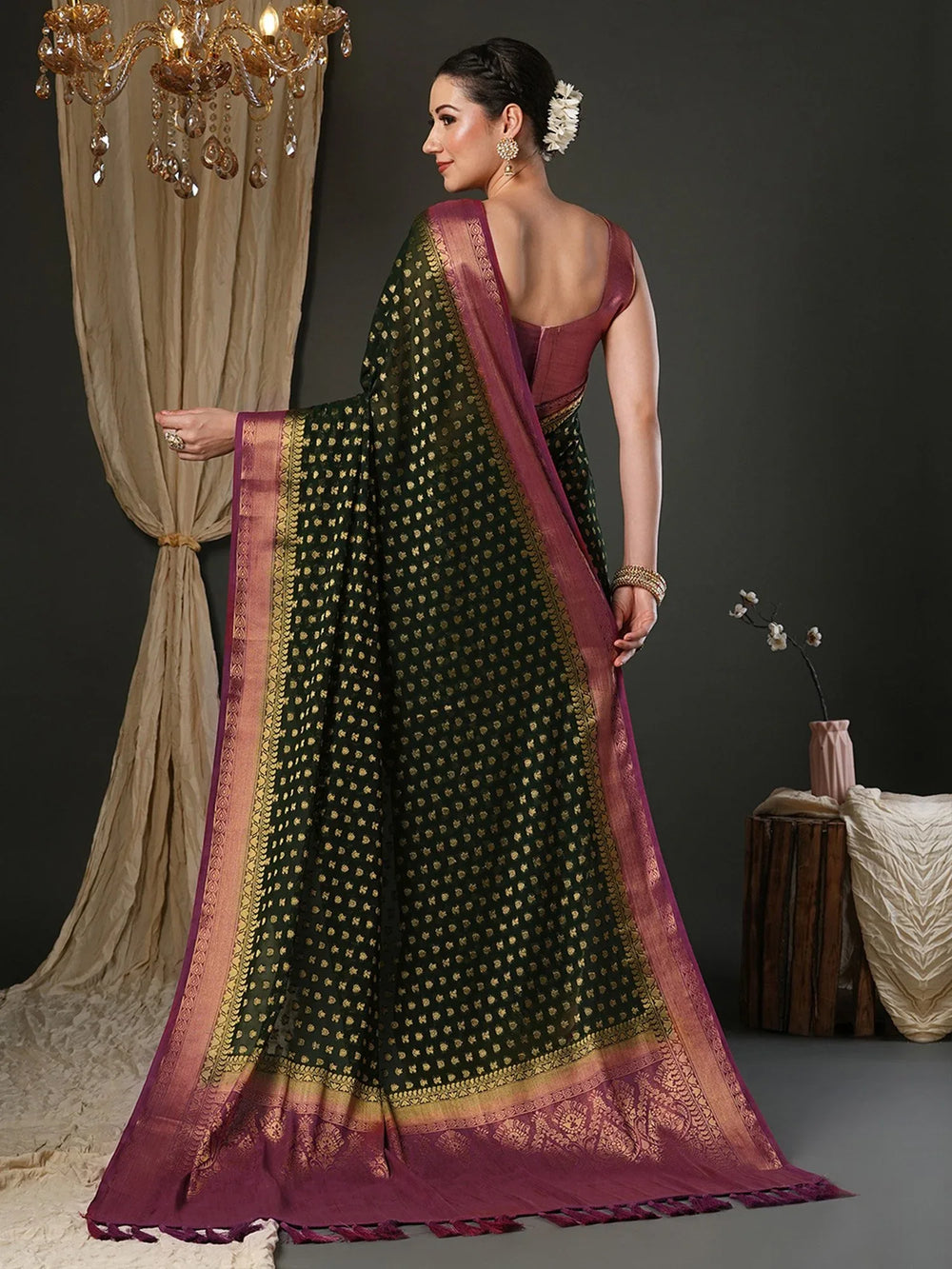 Green Kanjeevaram Pure Georgette Woven Saree - The Dori Store