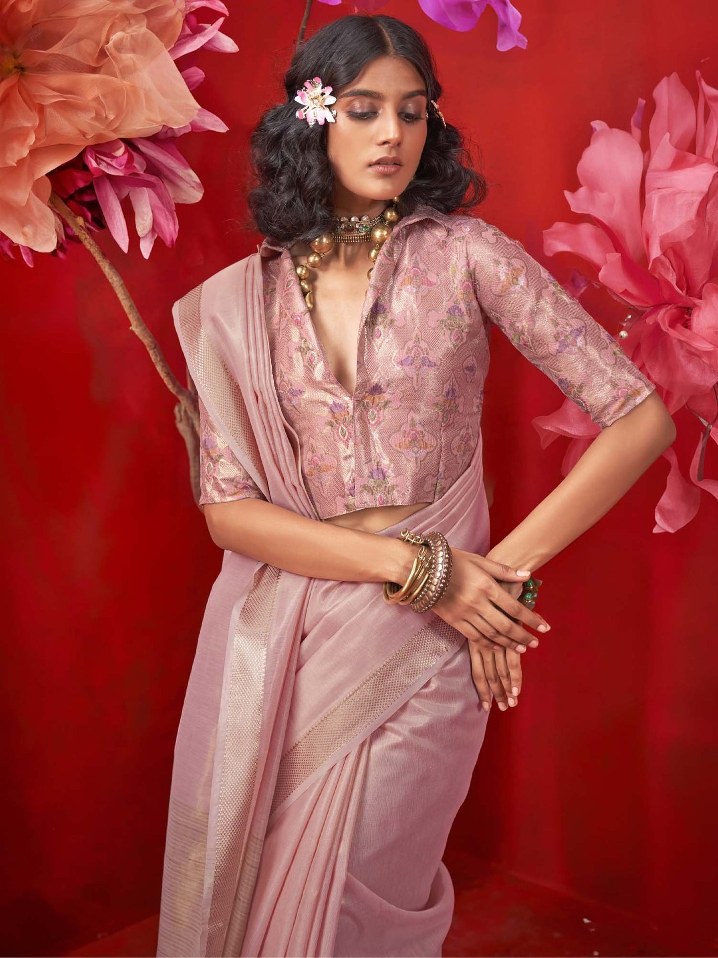 Mauve Banarasi Tissue Woven Saree