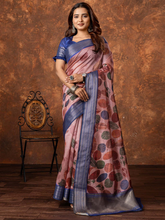 Pink Mauve Sungudi Silk Blend Printed Saree
