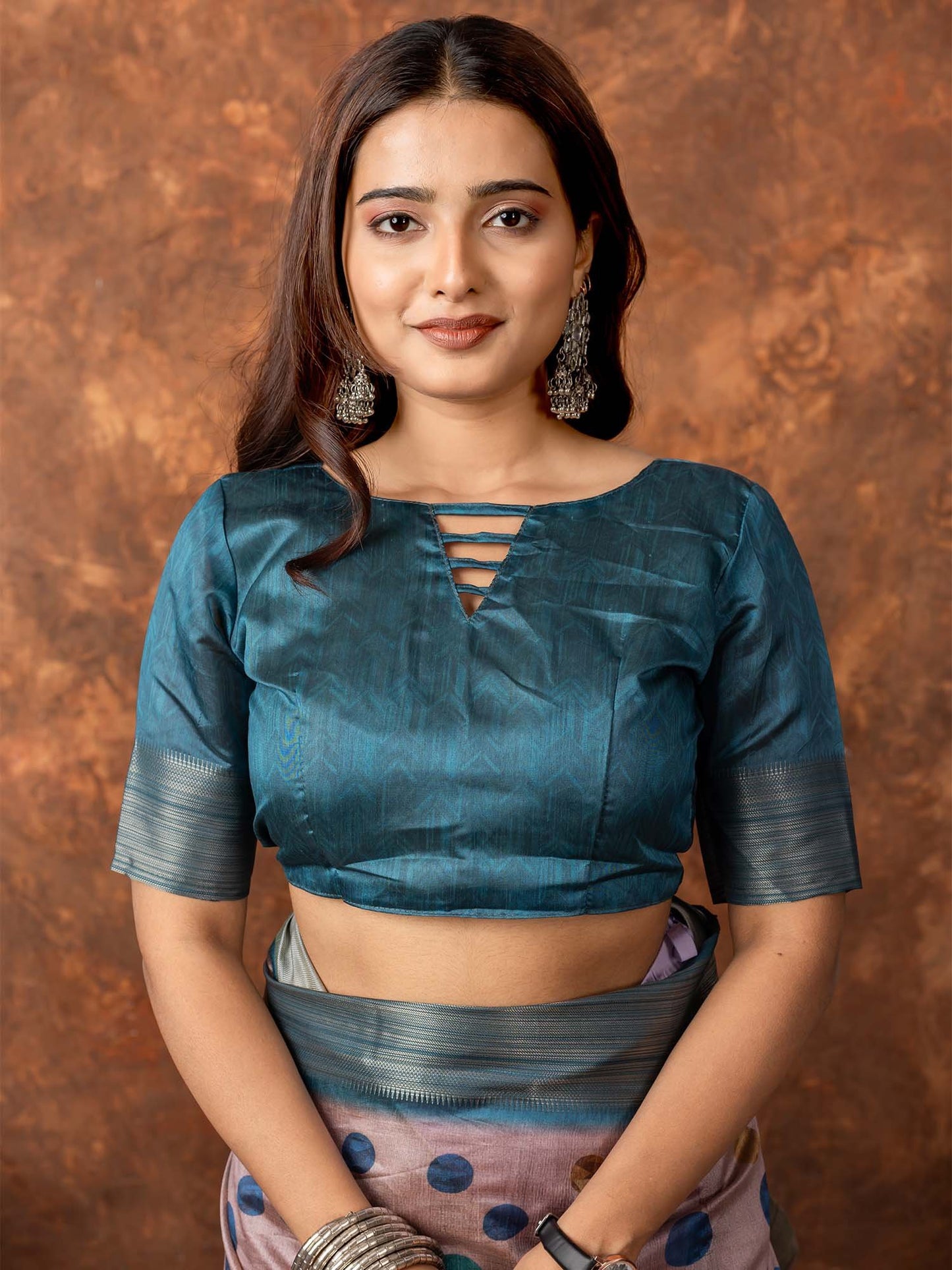 Mauve Sungudi Silk Blend Printed Saree