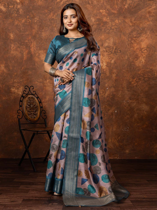 Lavender Mauve Sungudi Silk Blend Printed Saree