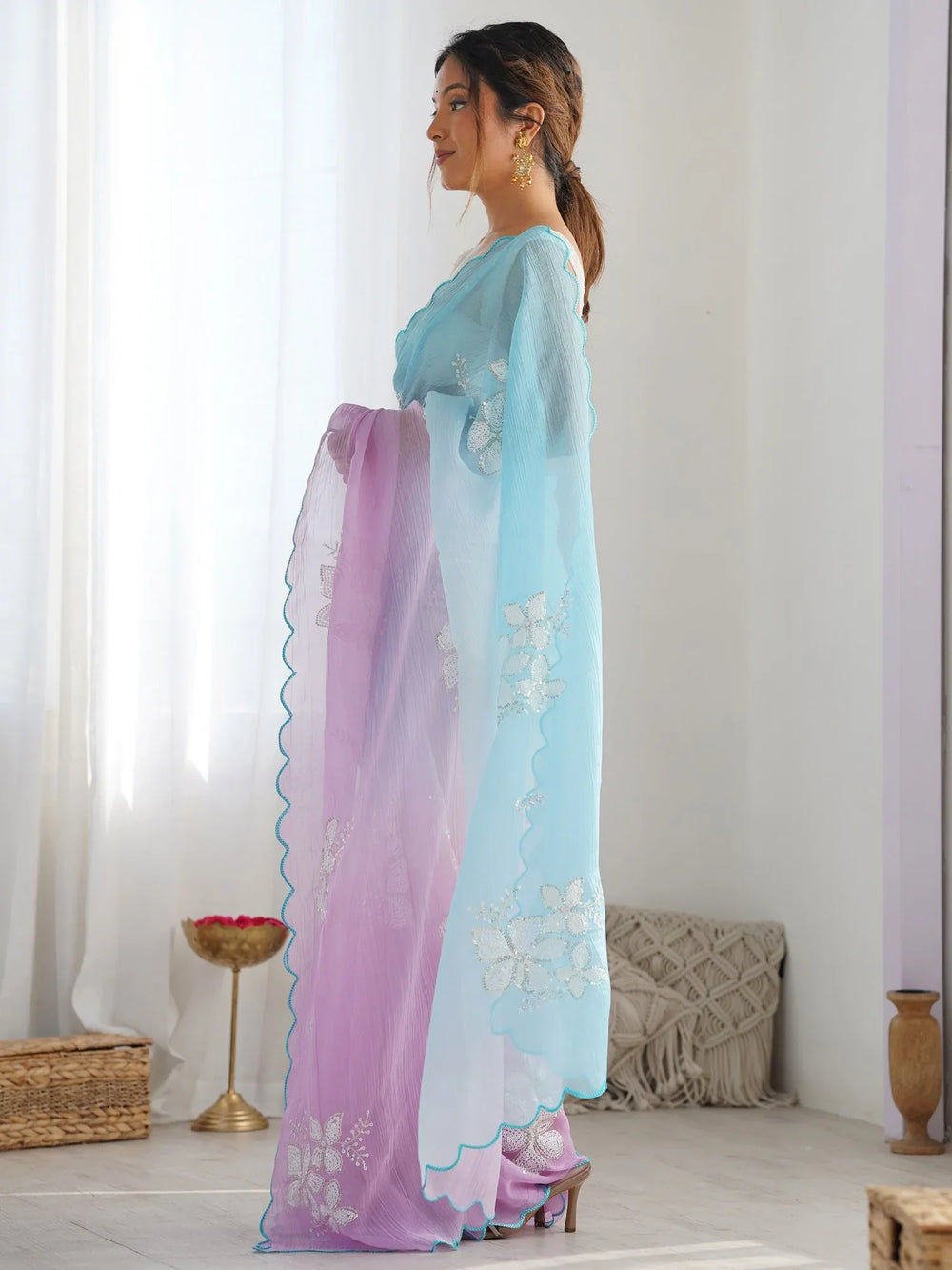 Light Party Wear Chiffon Embellished Saree - The Dori Store