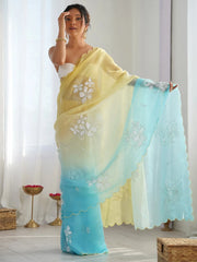 Yellow Party Wear Chiffon Embellished Saree - The Dori Store