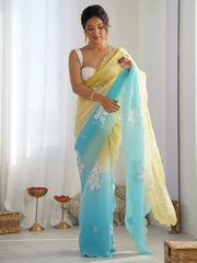 Yellow Party Wear Chiffon Embellished Saree - The Dori Store