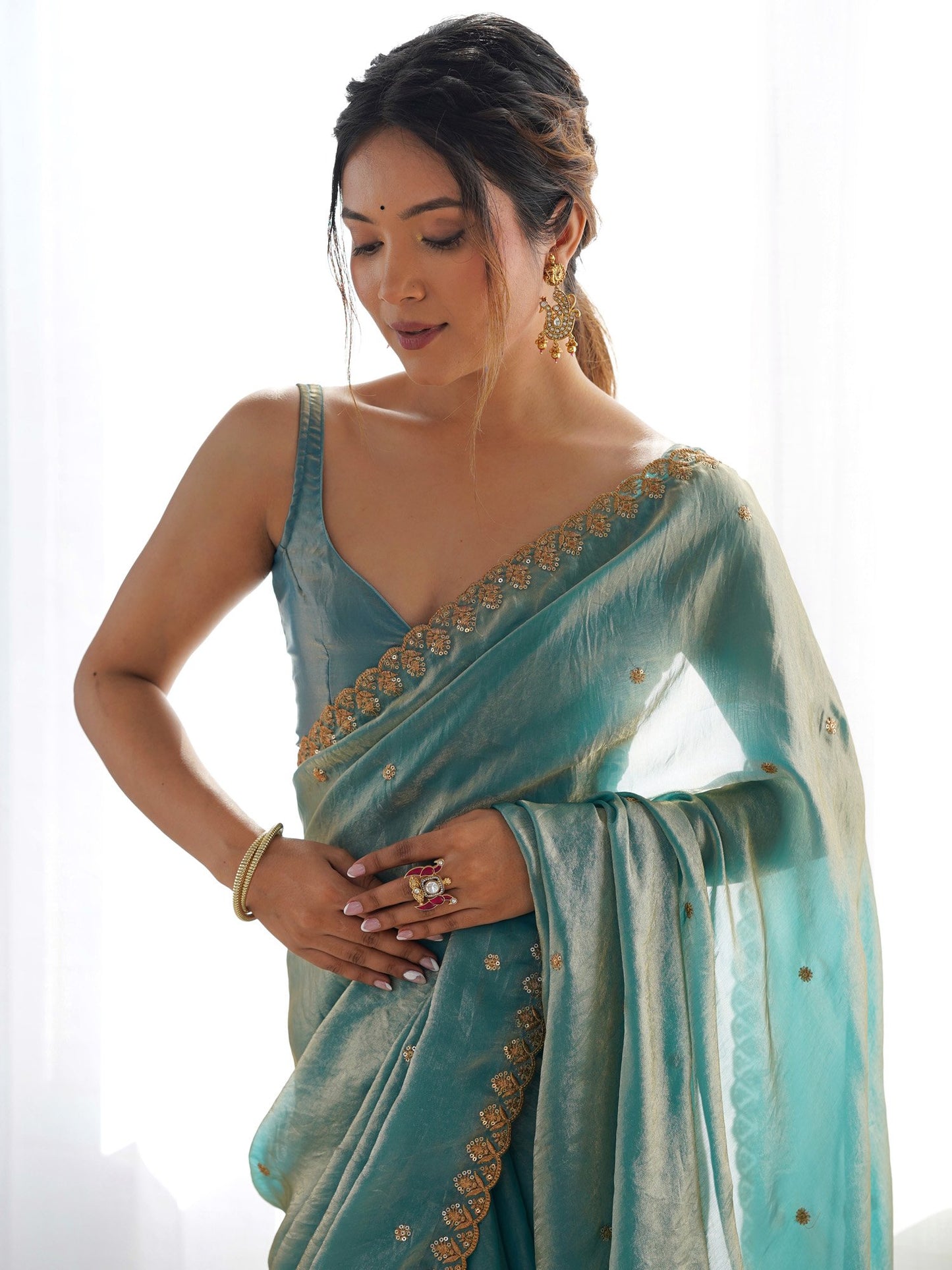 Light Party Wear Paper Silk Embellished Saree