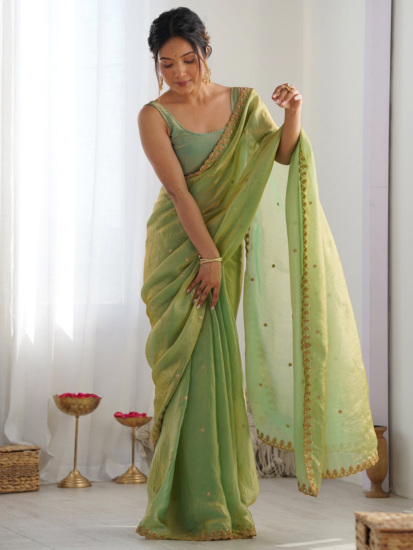 Light Party Wear Paper Silk Embellished Saree