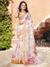 White Off Sungudi Cotton Linen Digital Print Saree