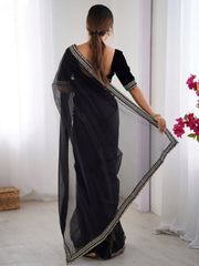 Black Party Wear Net Embellished Saree - The Dori Store