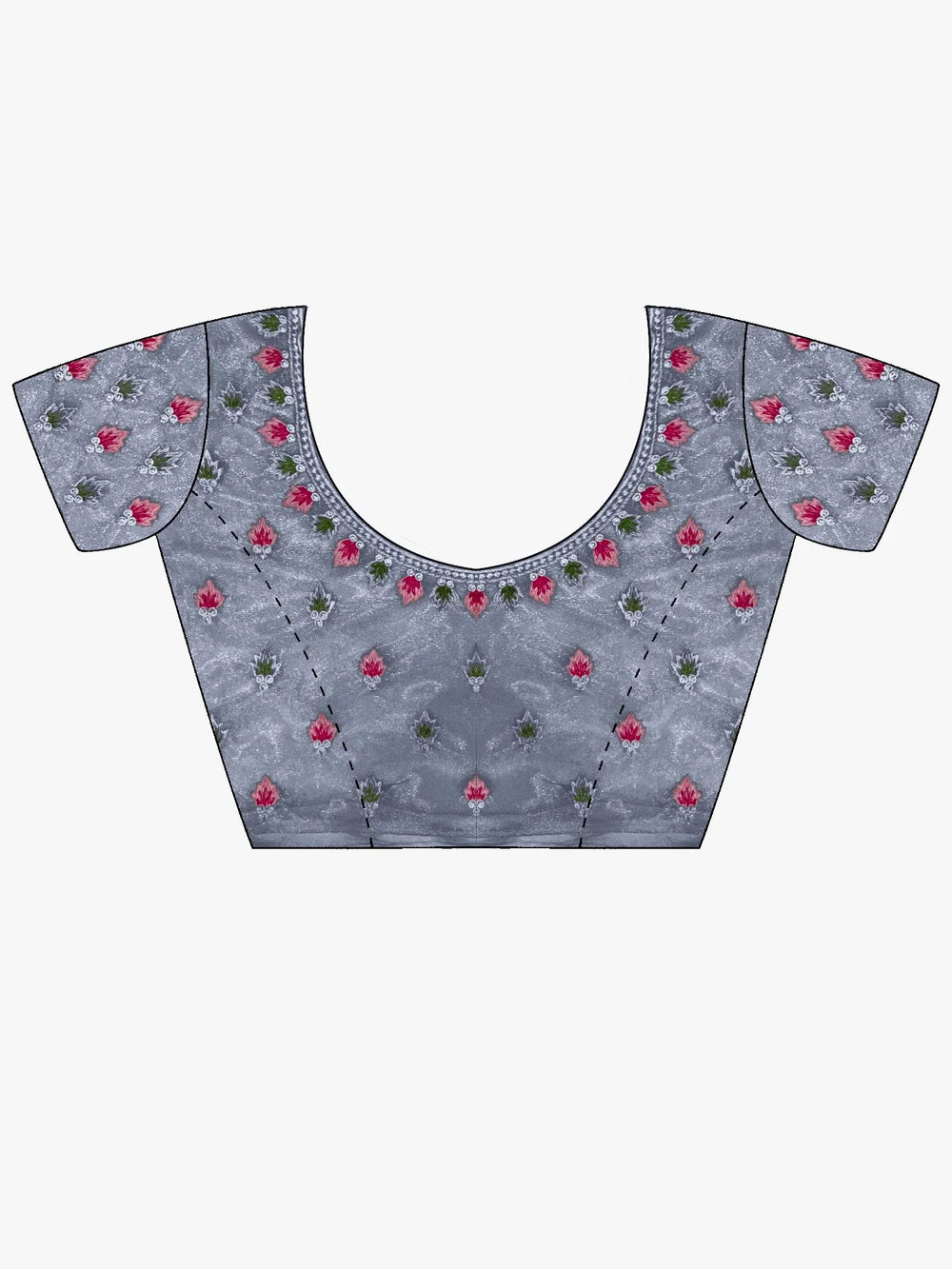 Grey Party Wear Net Embroidered Saree - The Dori Store