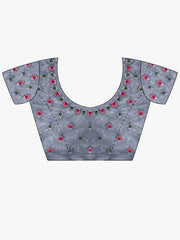 Grey Party Wear Net Embroidered Saree - The Dori Store