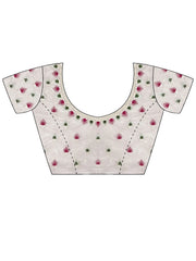 Off White Party Wear Net Embroidered Saree - The Dori Store