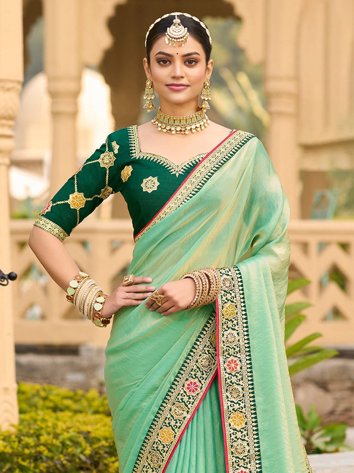 Light Party Wear Satin Silk Embellished Saree