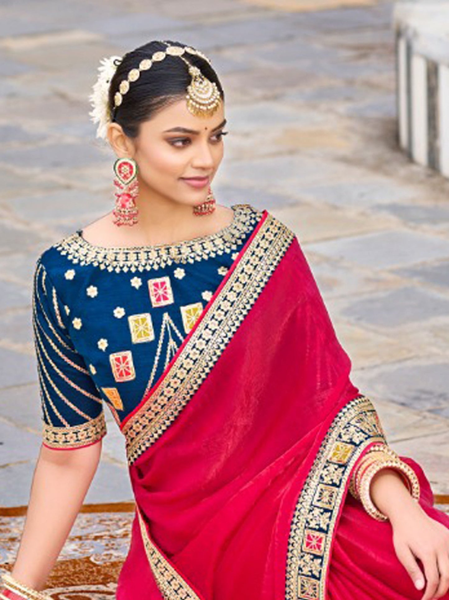 Pink Party Wear Satin Silk Embellished Saree