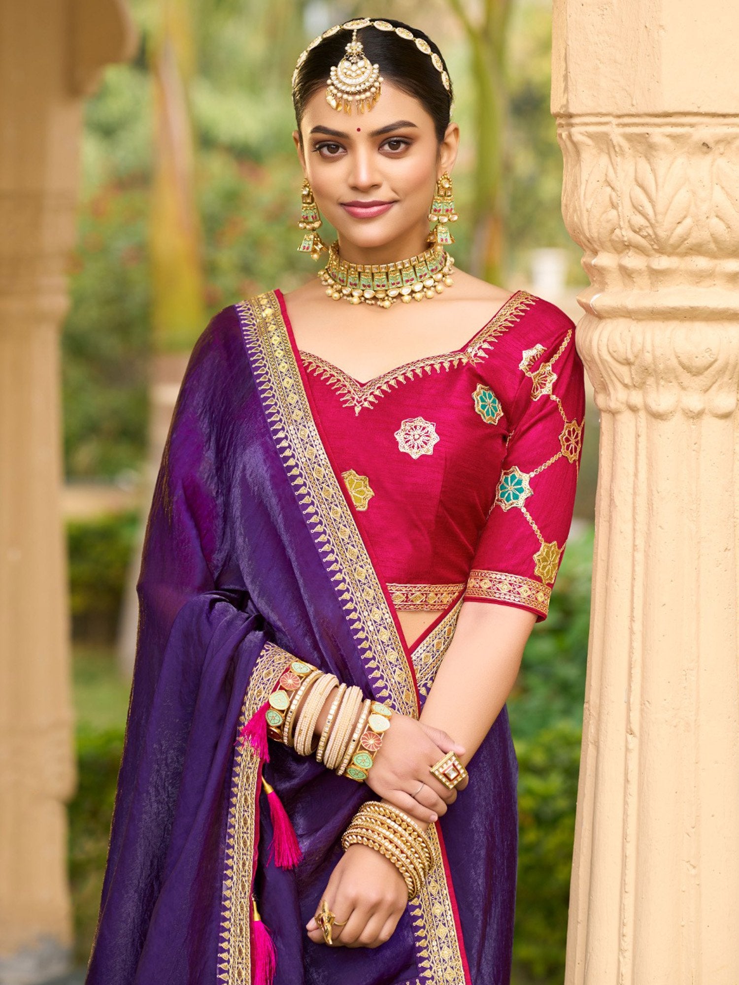Purple Purple Party Wear Satin Silk Embellished Saree