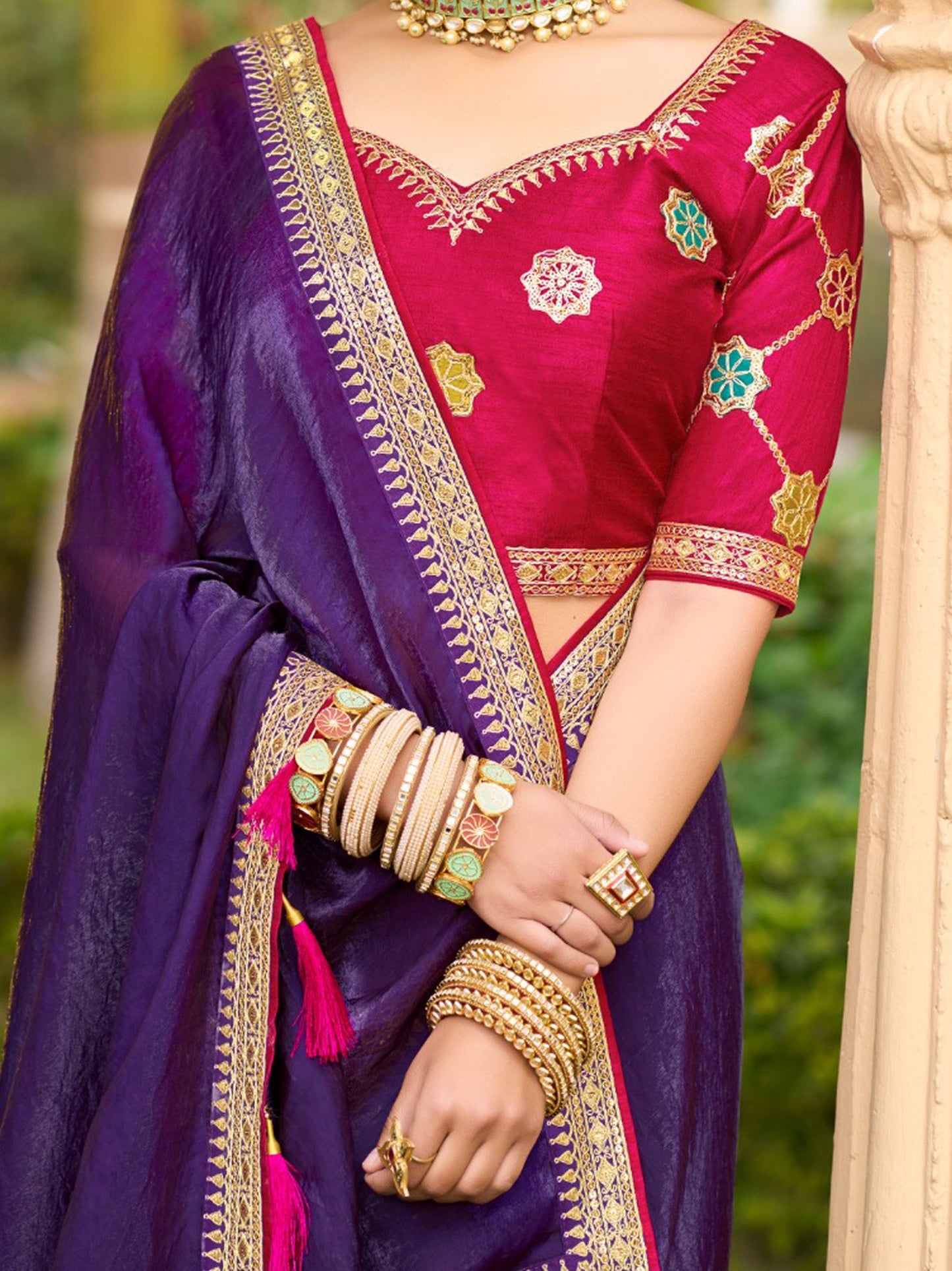 Purple Party Wear Satin Silk Embellished Saree