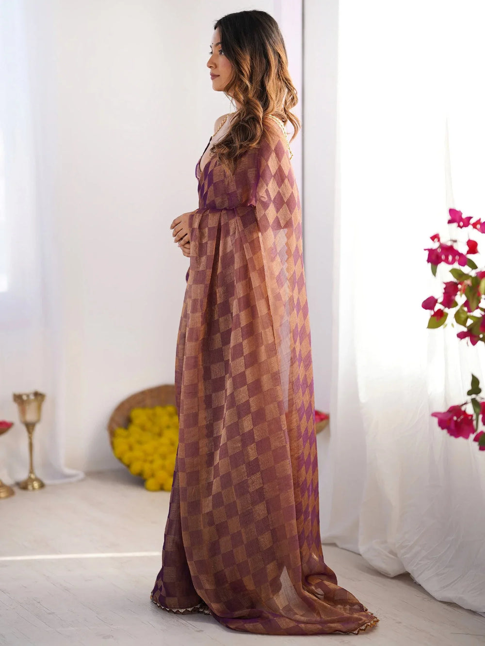 Purple Party Wear Chiffon Embellished Saree - The Dori Store