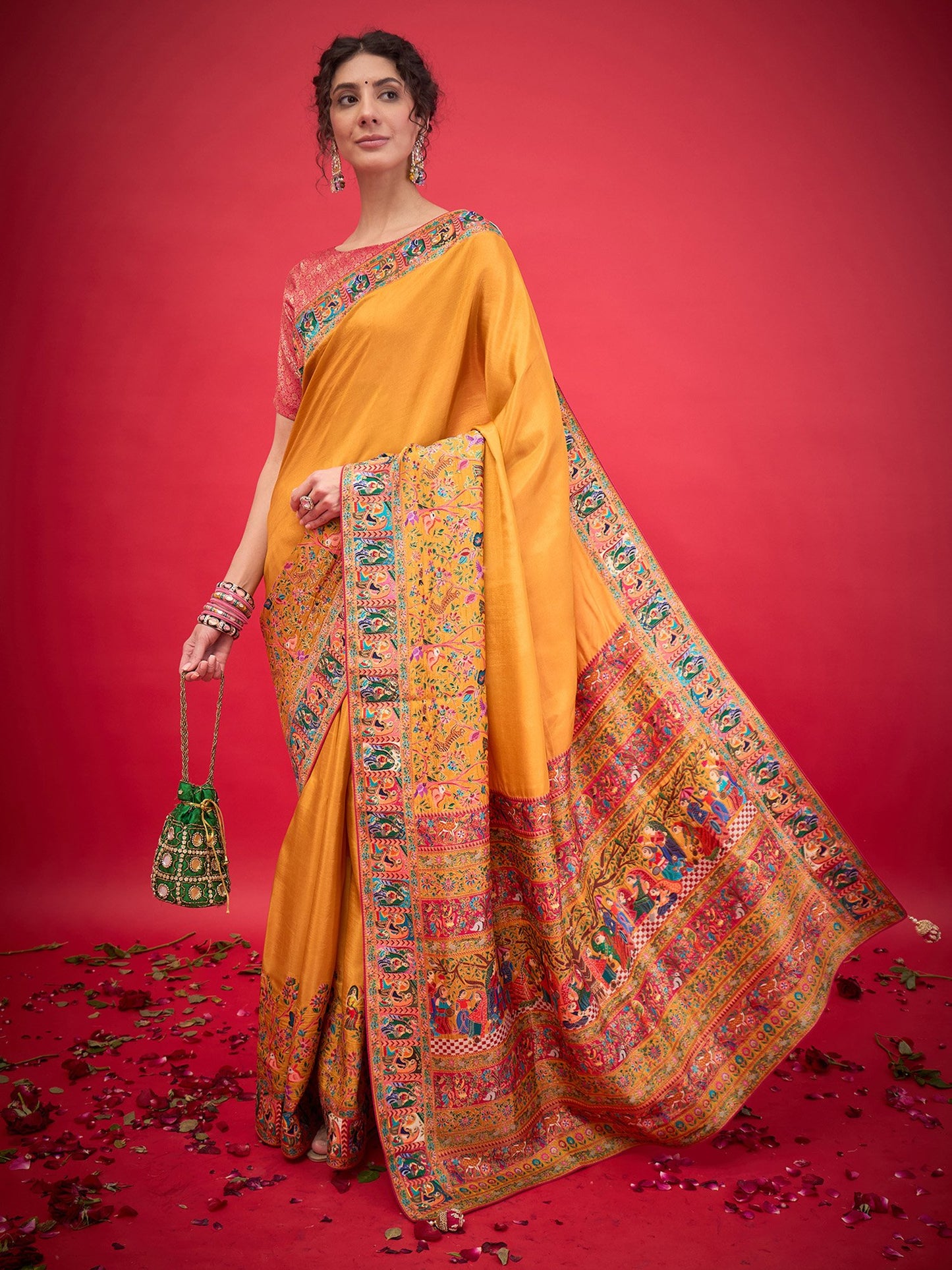 Mustard Banarasi Viscose Silk Woven Saree