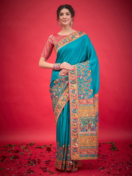 Light Blue Light Banarasi Viscose Silk Woven Saree