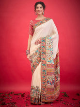 Cream Banarasi Viscose Silk Woven Saree - The Dori Store