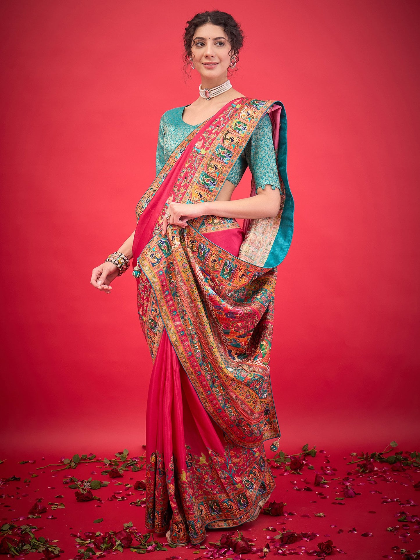 Pink Banarasi Viscose Silk Woven Saree