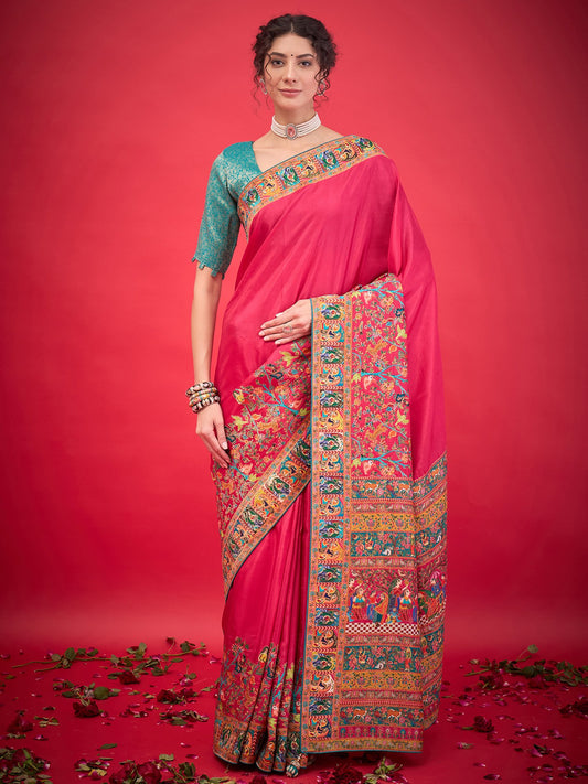 Pink Pink Banarasi Viscose Silk Woven Saree