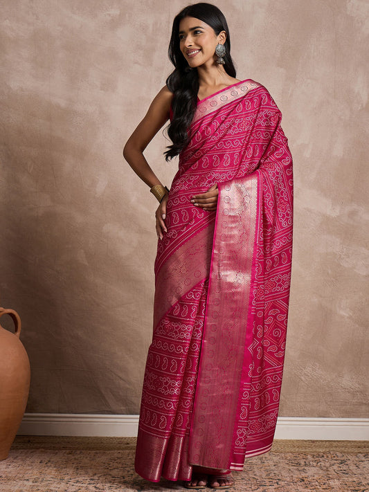 Pink Pink Sungudi Dola Silk Printed Saree