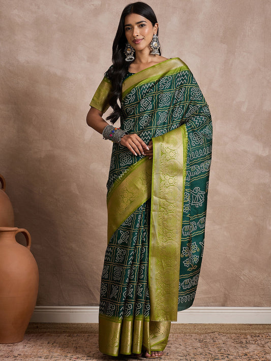 Green Green Sungudi Dola Silk Printed Saree