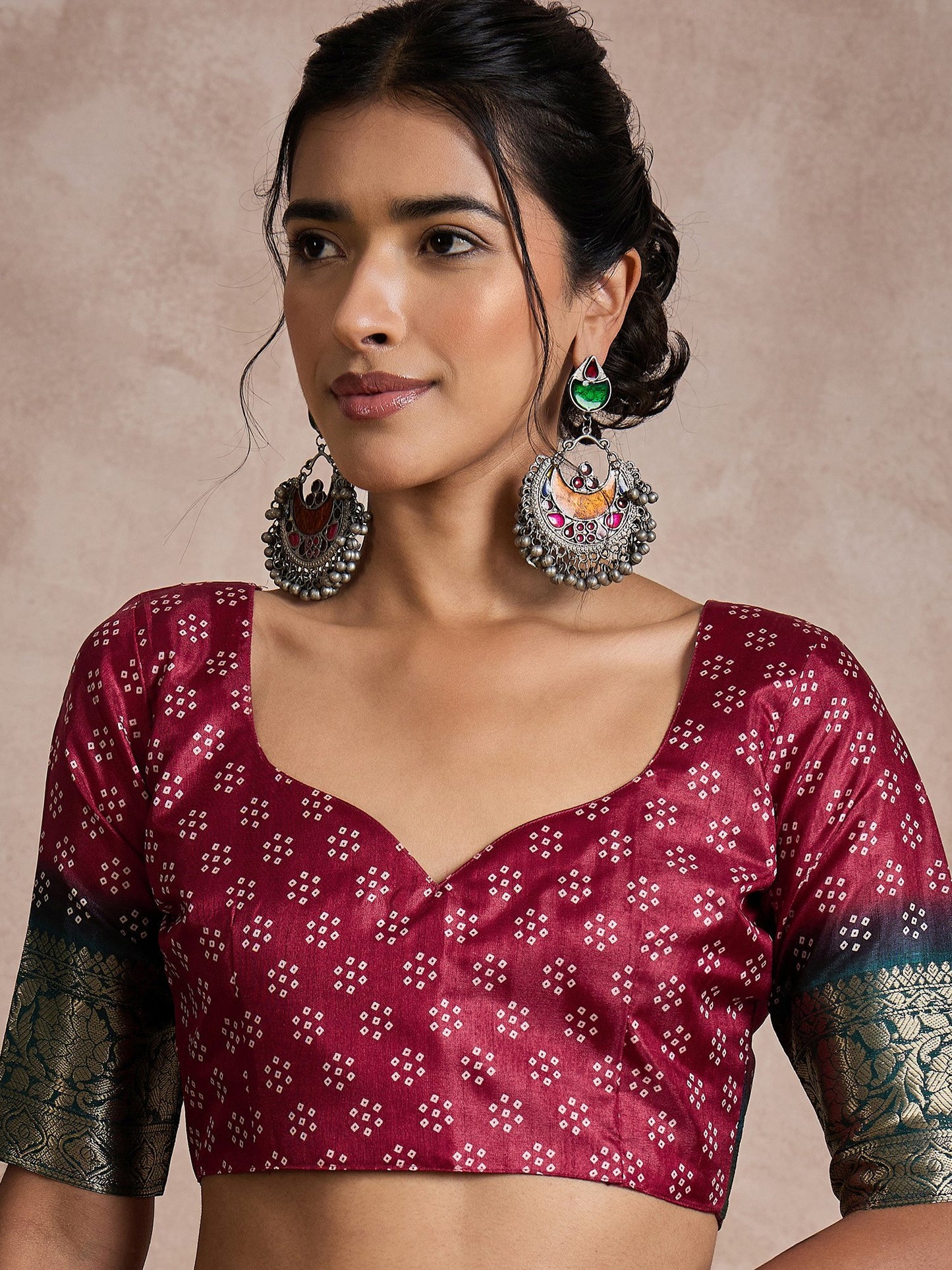Burgundy Sungudi Dola Silk Printed Saree