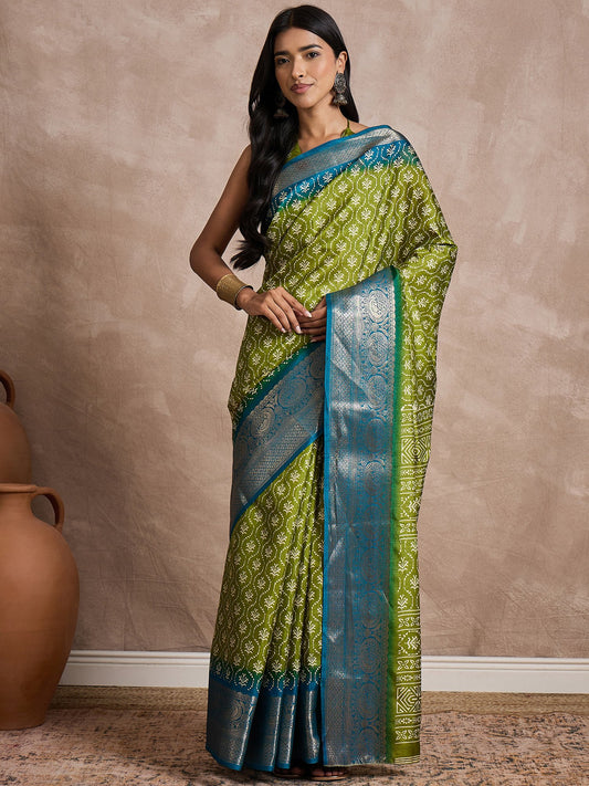 Green Light Sungudi Dola Silk Printed Saree