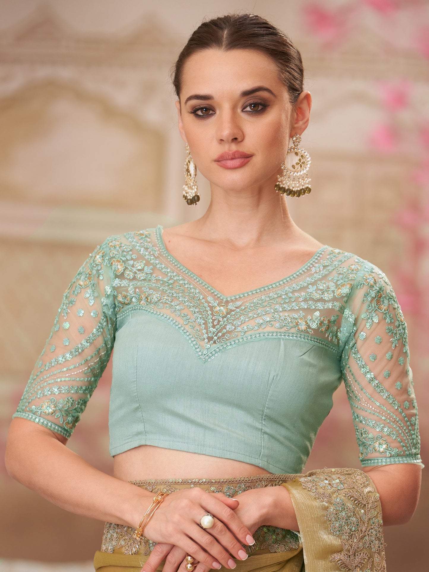 Light Party Wear Pure Chiffon Embellished Saree