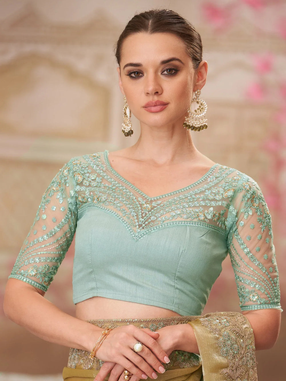 Light Party Wear Pure Chiffon Embellished Saree - The Dori Store