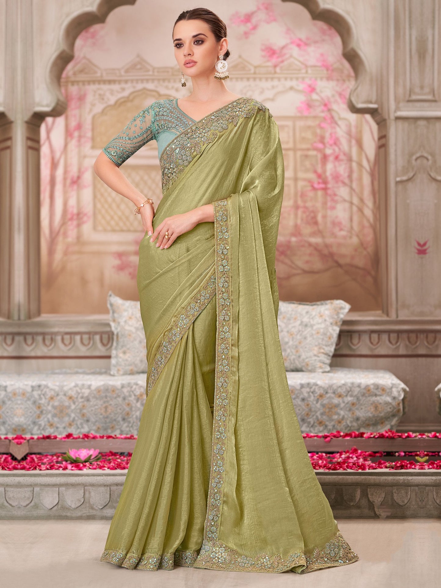 Light Party Wear Pure Chiffon Embellished Saree