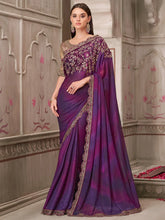 Purple Party Wear Pure Georgette Embellished Saree - The Dori Store