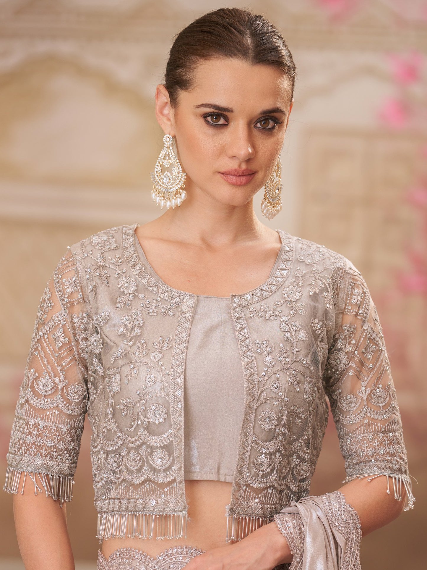 Metallic Party Wear Satin Silk Embellished Saree