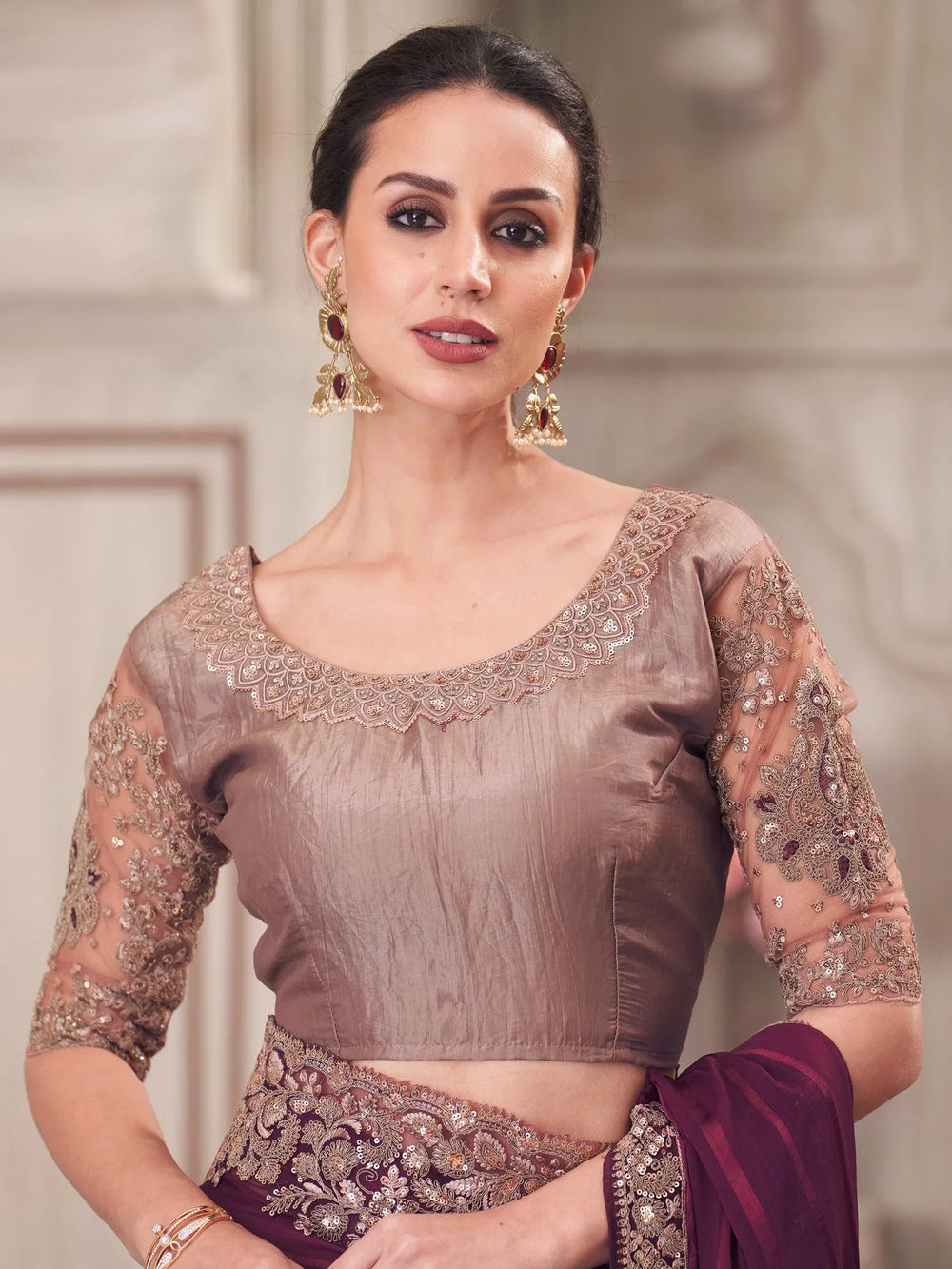 Magenta Party Wear Pure Georgette Embellished Saree - The Dori Store