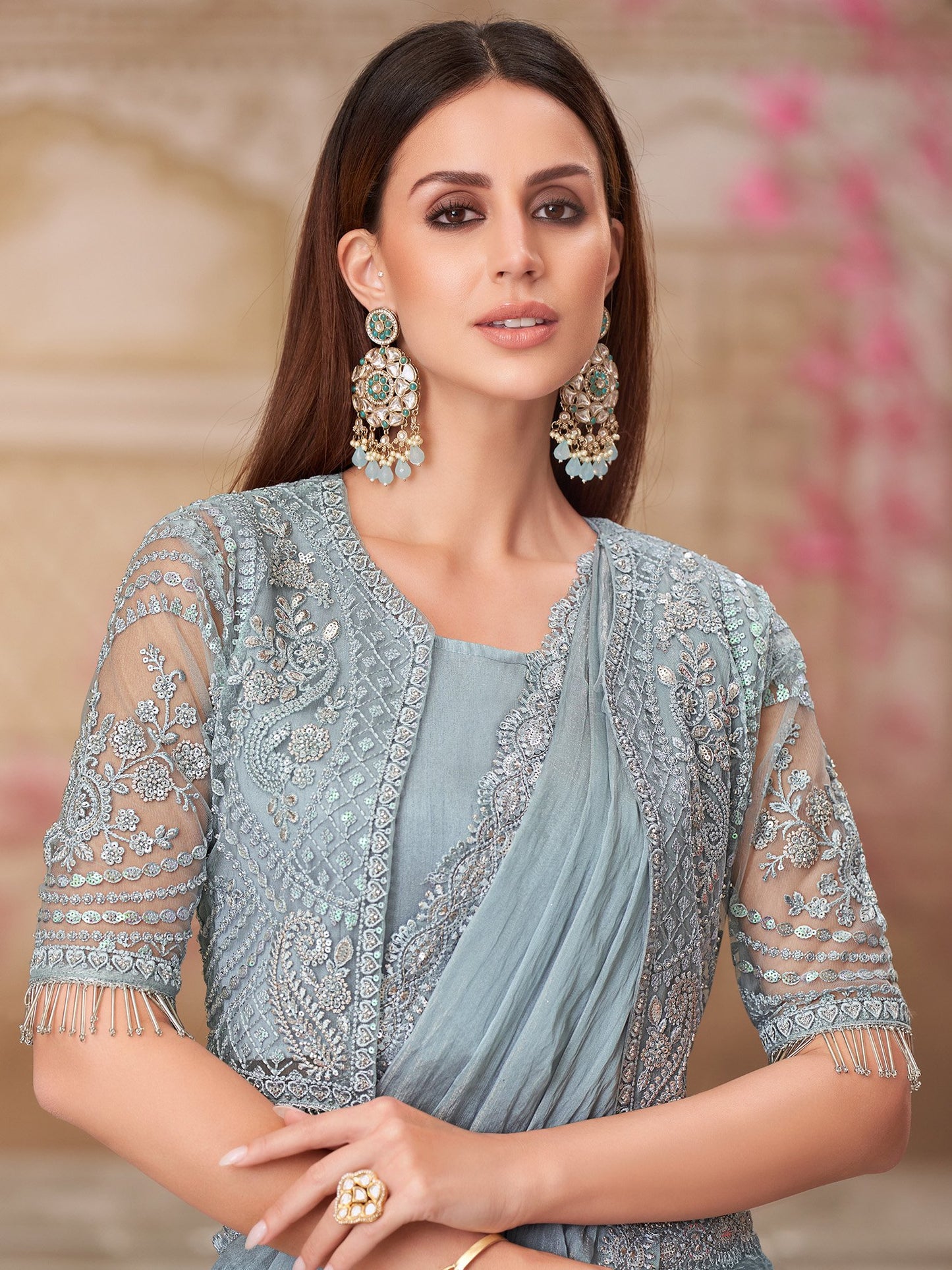 Light Party Wear Pure Georgette Embellished Saree