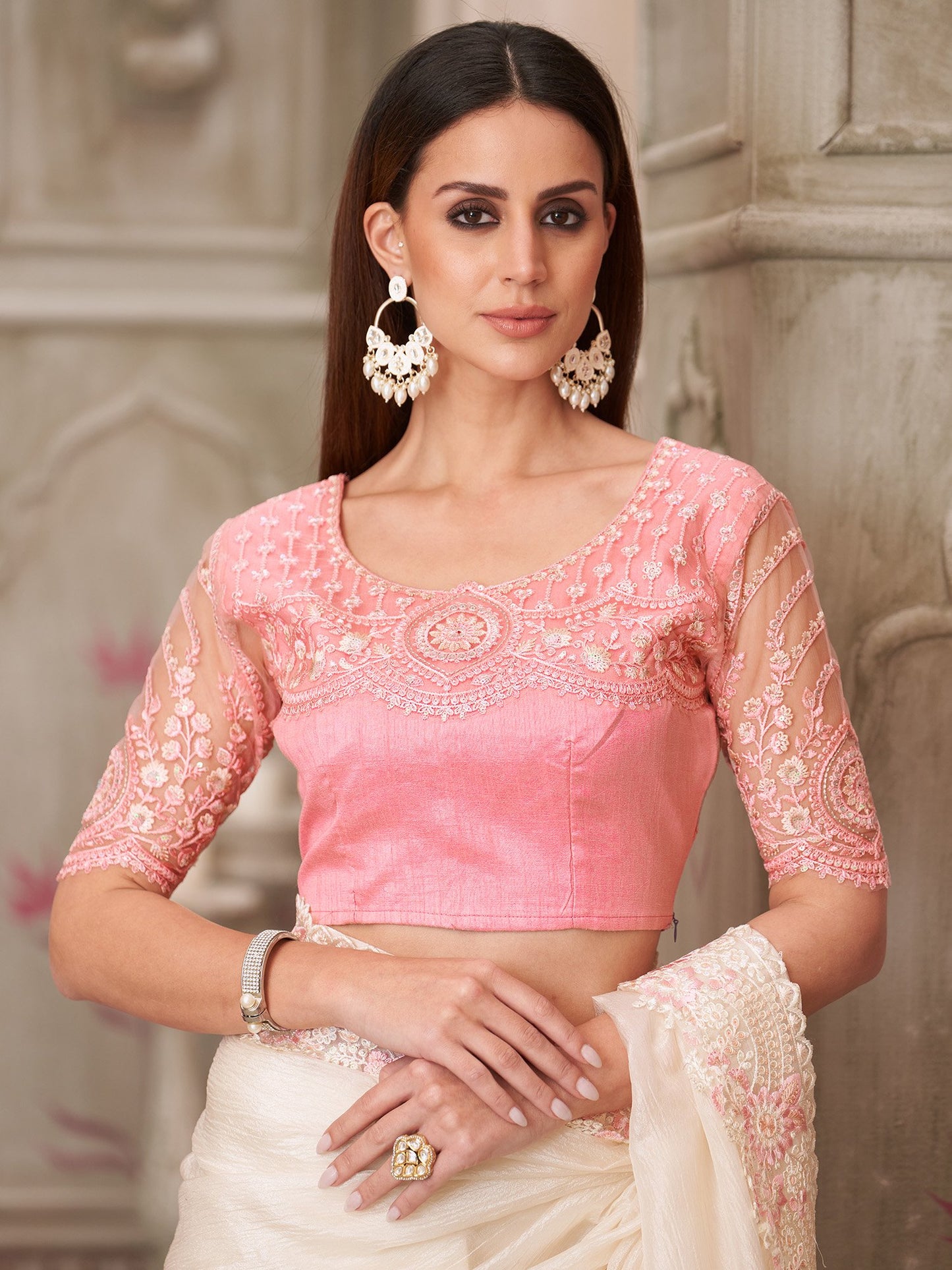 Off Party Wear Satin Silk Embellished Saree